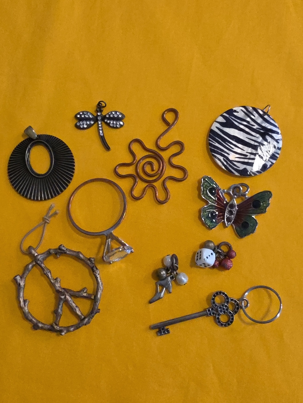 Lot of 10 Assorted Fashion Charms & Pendants - Mixed Materials